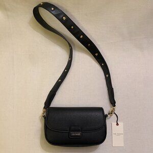 TED BAKER LONDON Rory Leather Shoulder Bag w/ Rose Rivet Strap NWT Black